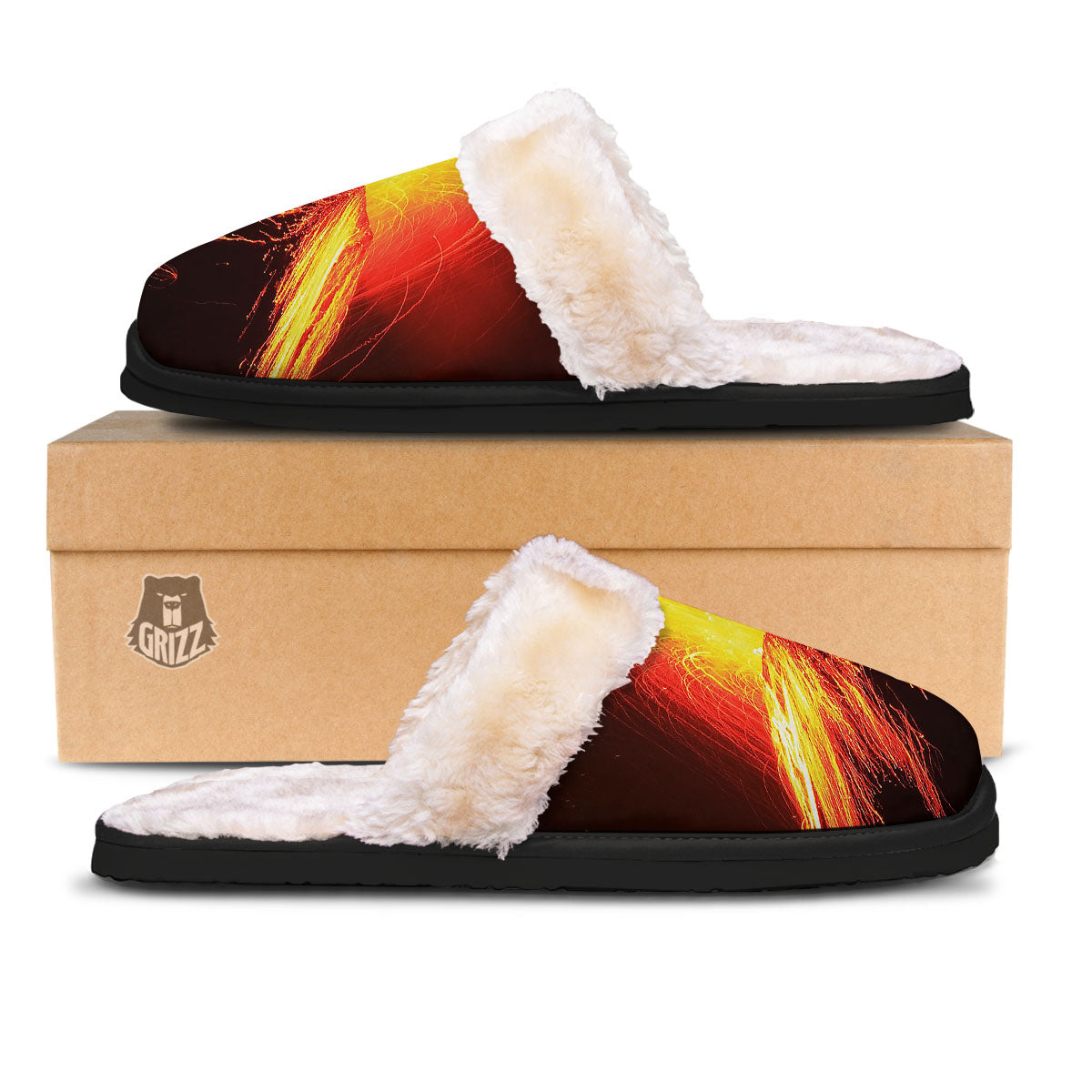 Volcano On Fire Print Slippers-grizzshop
