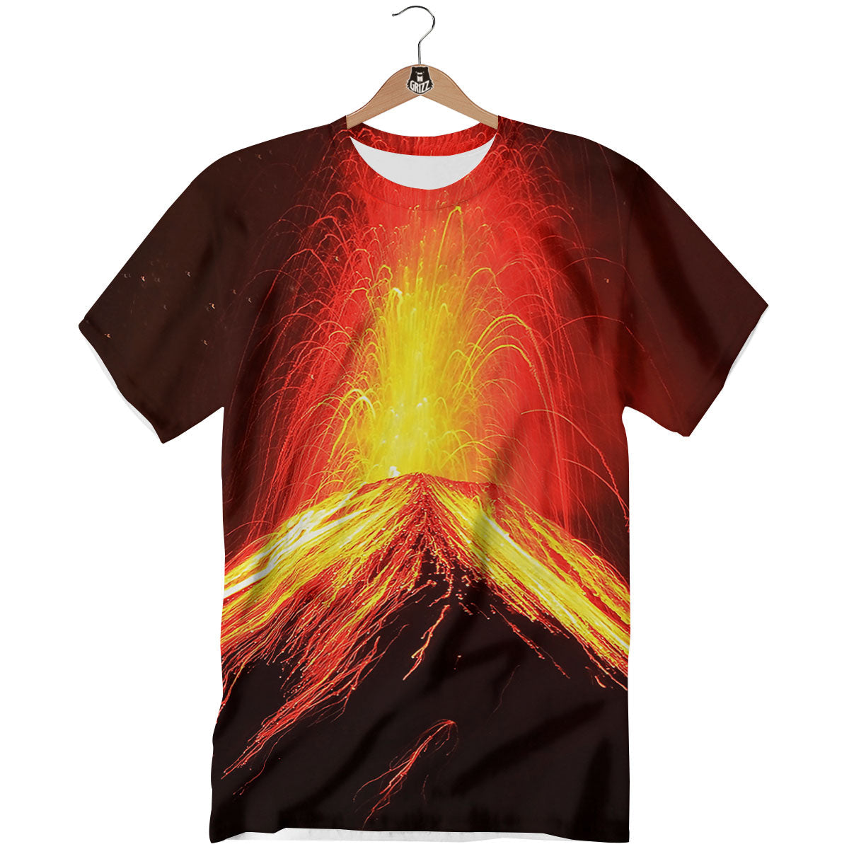 Volcano On Fire Print T-Shirt-grizzshop