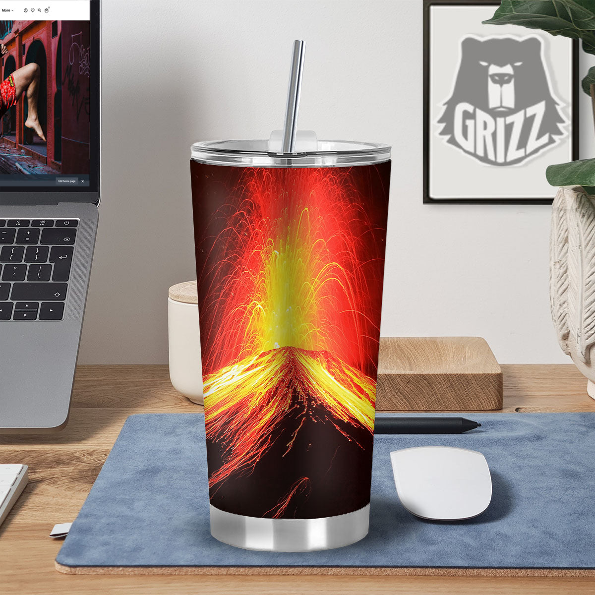 Volcano On Fire Print Tumbler-grizzshop