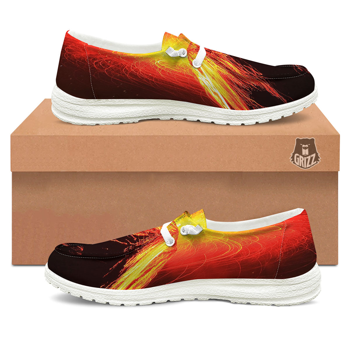 Volcano On Fire Print White Loafers-grizzshop
