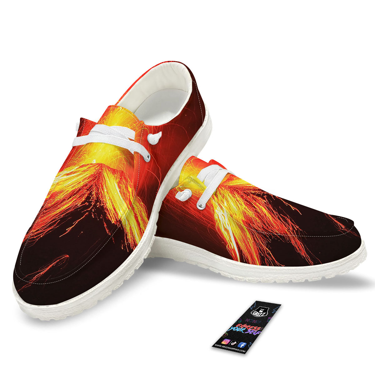 Volcano On Fire Print White Loafers-grizzshop