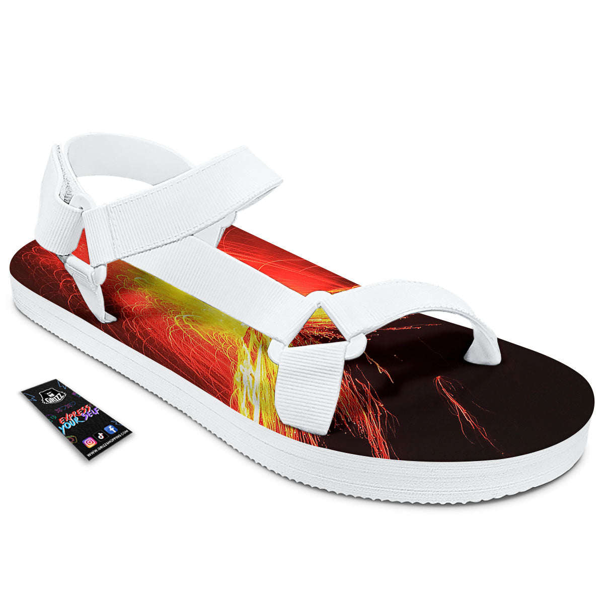 Volcano On Fire Print White Open Toe Sandals-grizzshop