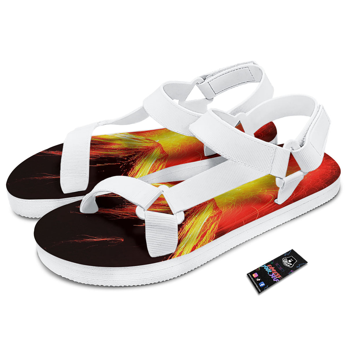 Volcano On Fire Print White Open Toe Sandals-grizzshop