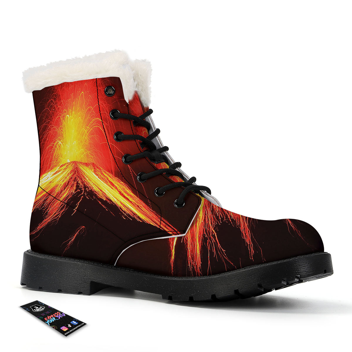 Volcano On Fire Print Winter Boots-grizzshop
