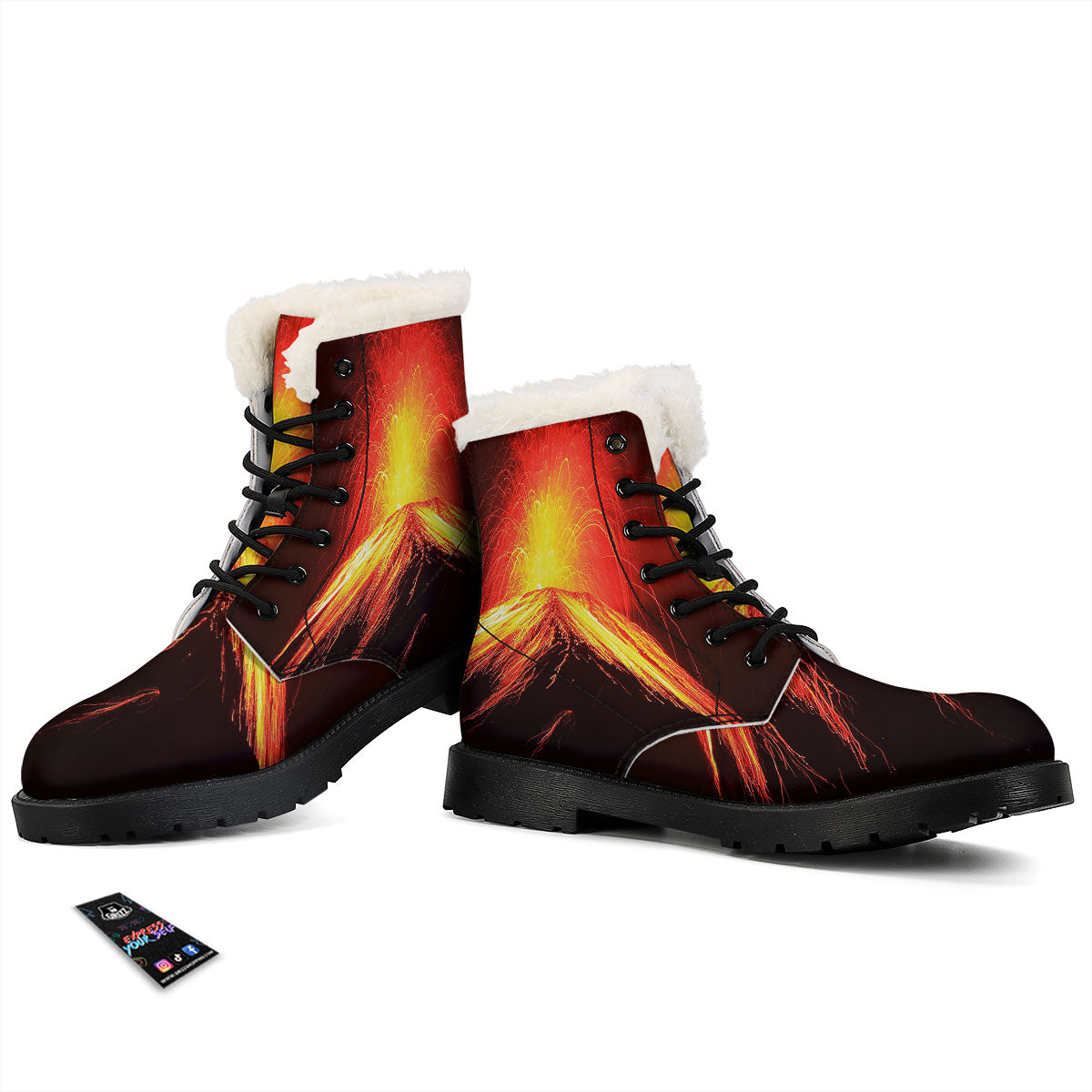 Volcano On Fire Print Winter Boots-grizzshop