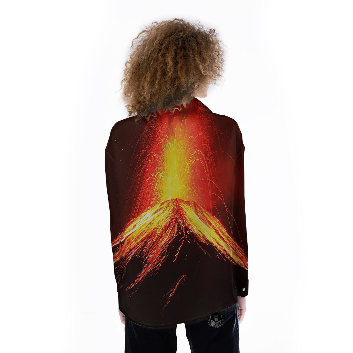 Volcano On Fire Print Women's Long Sleeve Shirts-grizzshop