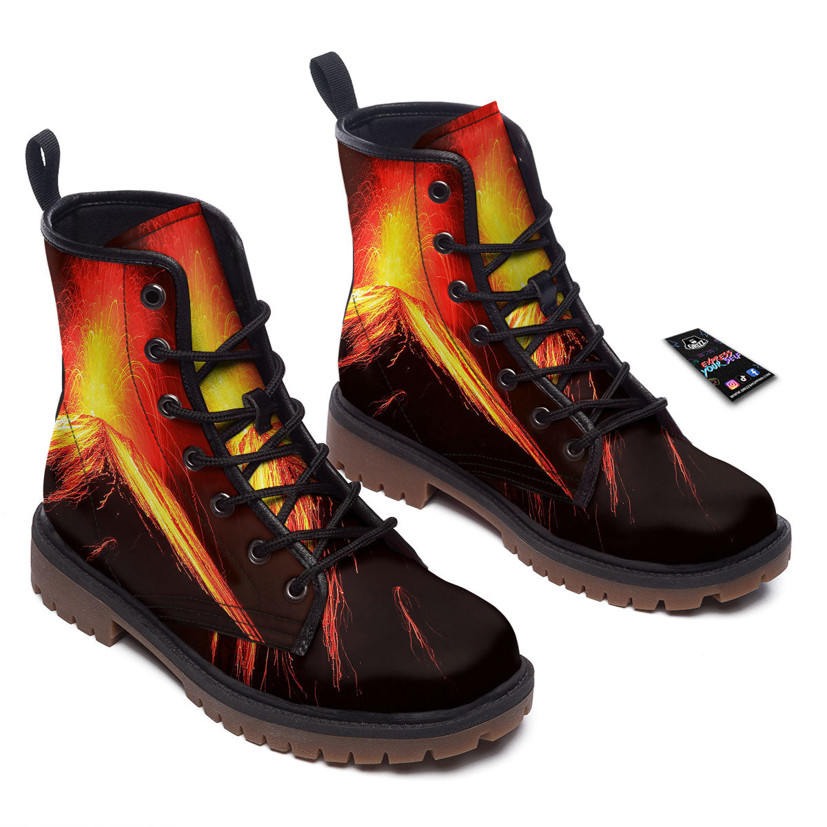 Volcano On Fire Print Work Boots-grizzshop