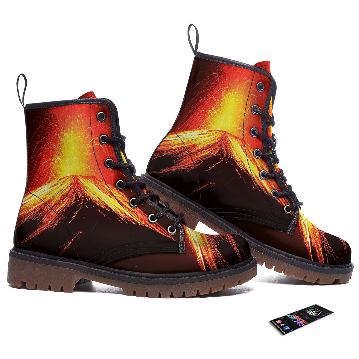 Volcano On Fire Print Work Boots-grizzshop