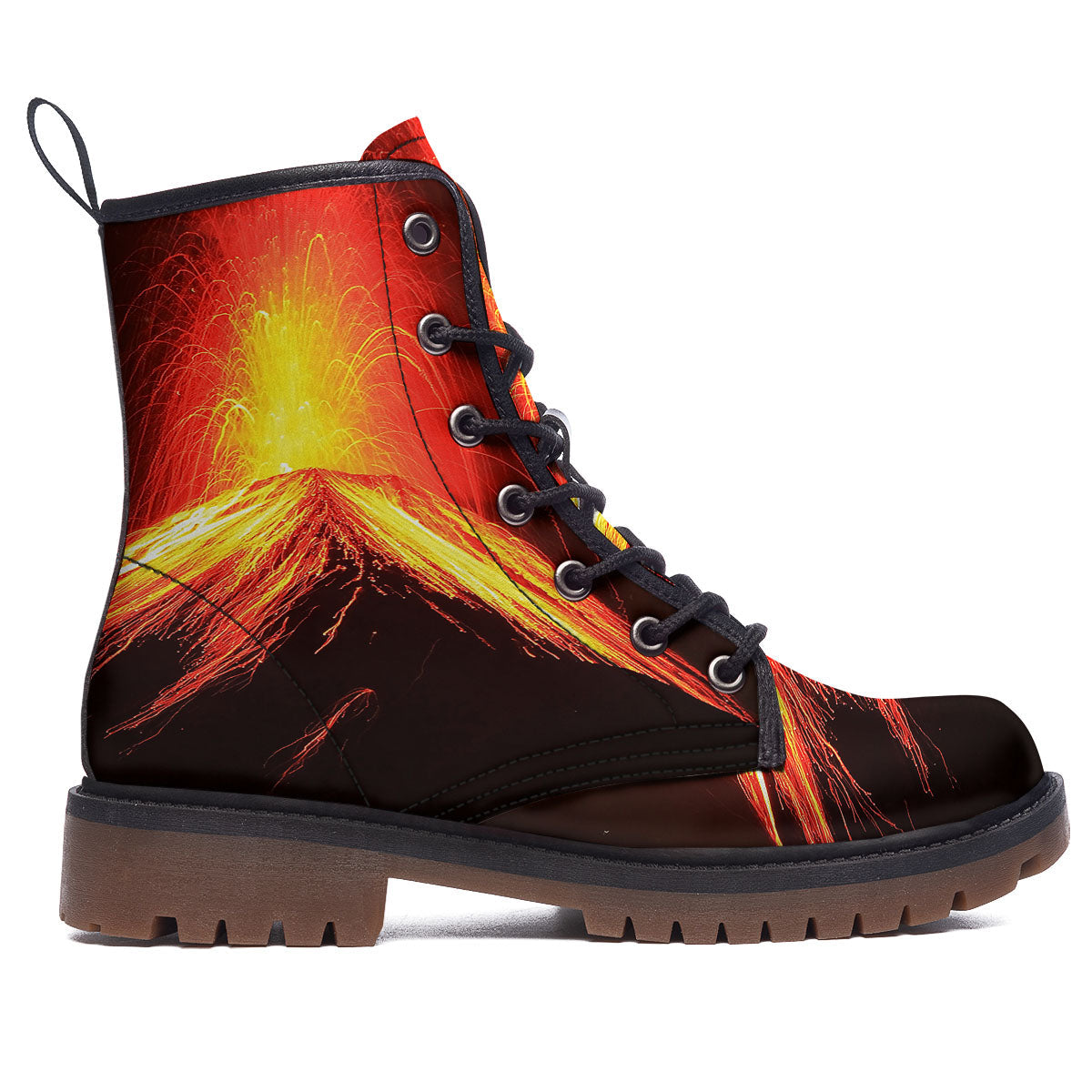 Volcano On Fire Print Work Boots-grizzshop
