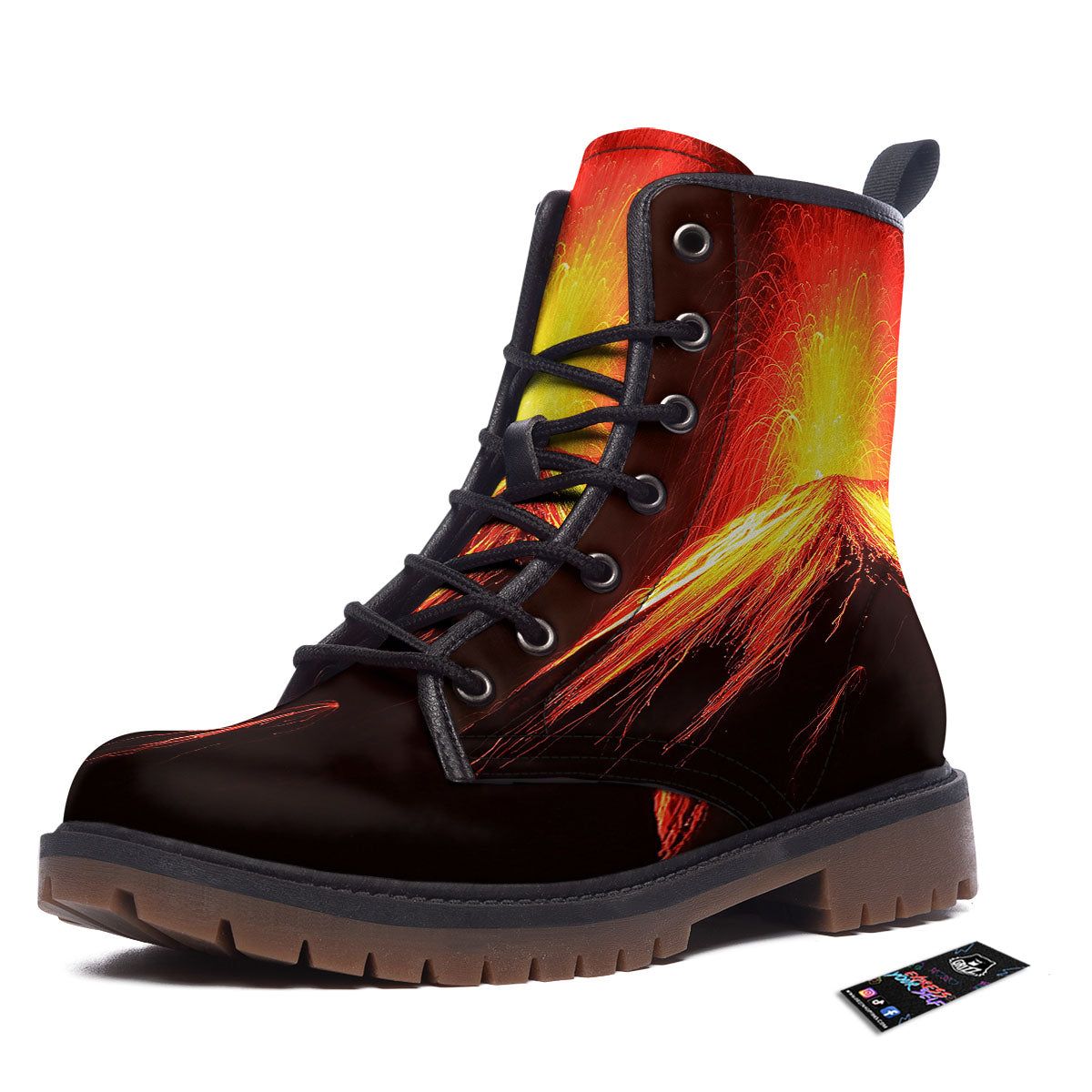 Volcano On Fire Print Work Boots-grizzshop