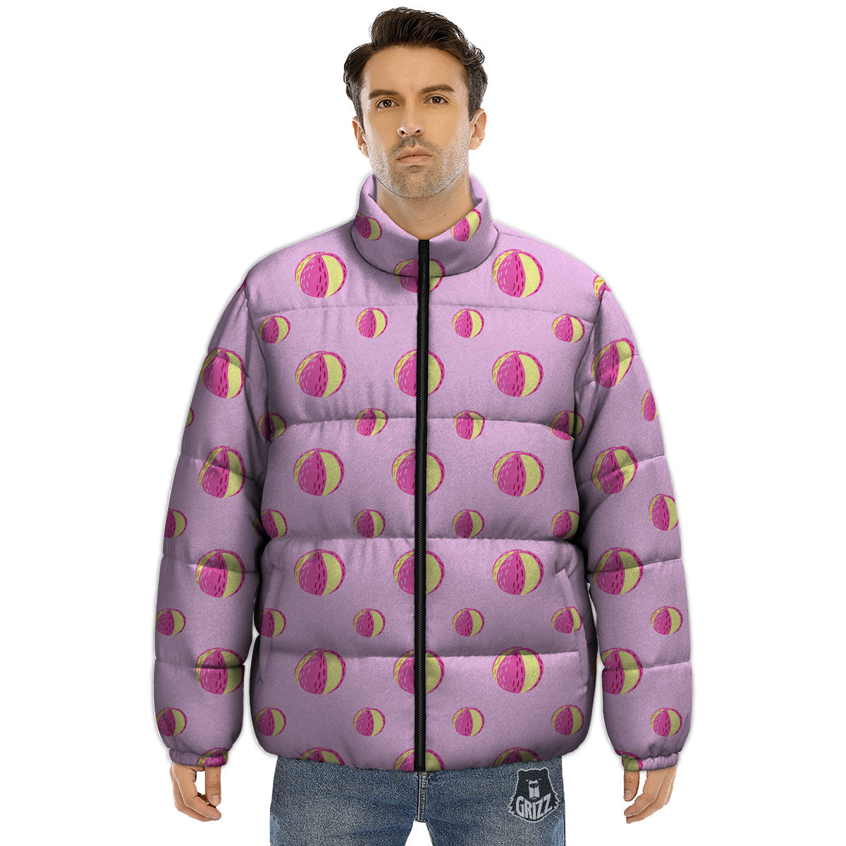 Volleyball Pastel Print Pattern Puffer Jacket-grizzshop