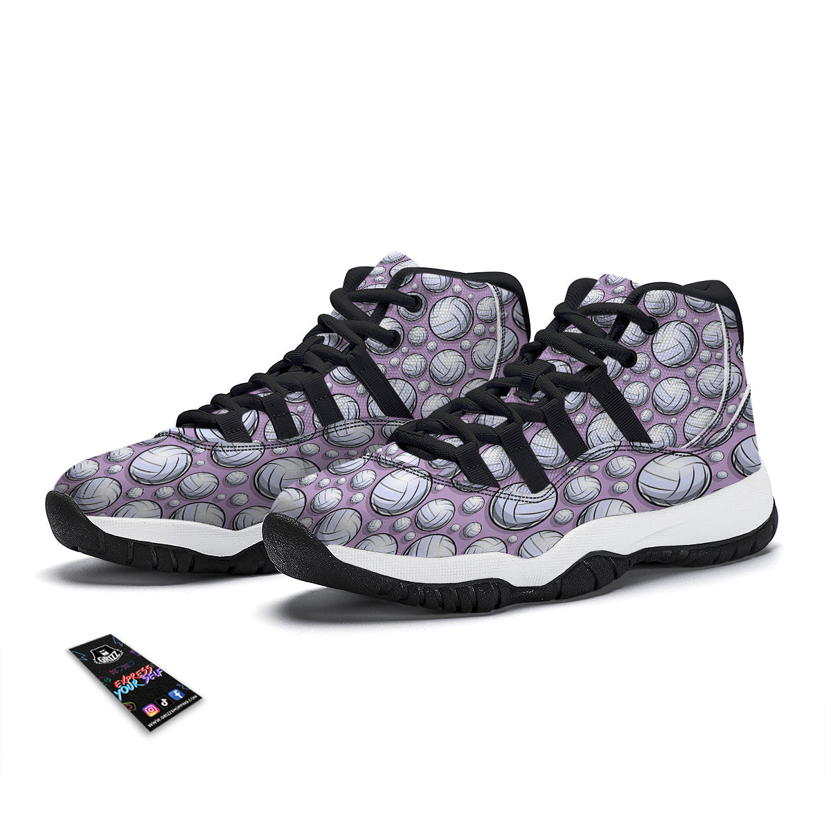 Volleyball Print Pattern Black Bball Shoes-grizzshop