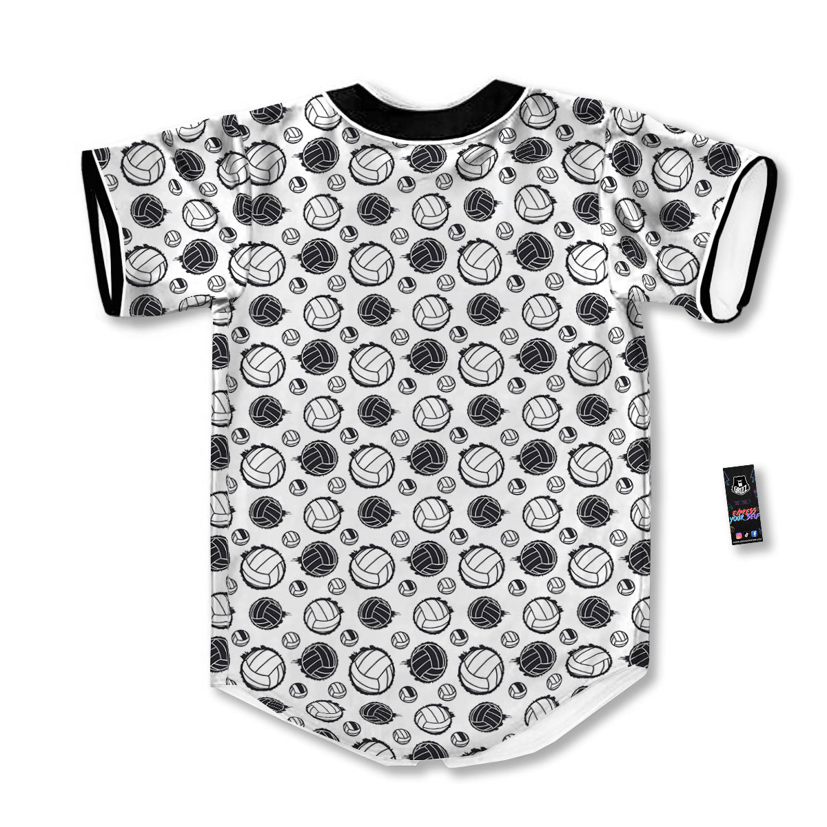 Volleyball White And Black Print Pattern Baseball Jersey-grizzshop