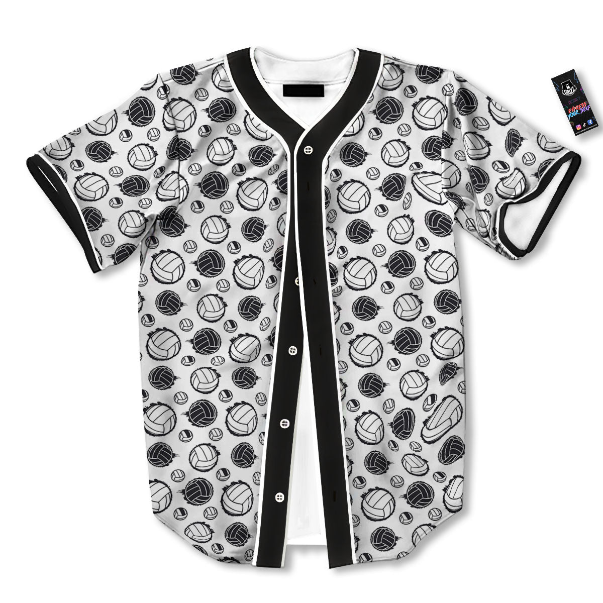 Volleyball White And Black Print Pattern Baseball Jersey-grizzshop