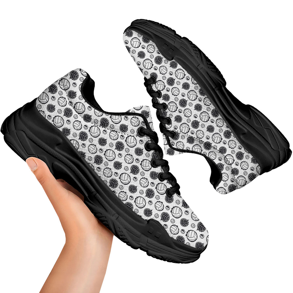 Volleyball White And Black Print Pattern Black Chunky Shoes-grizzshop