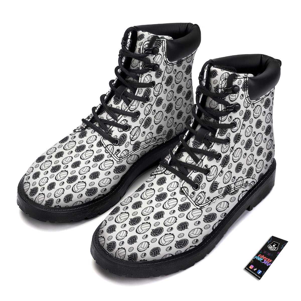 Volleyball White And Black Print Pattern Boots-grizzshop