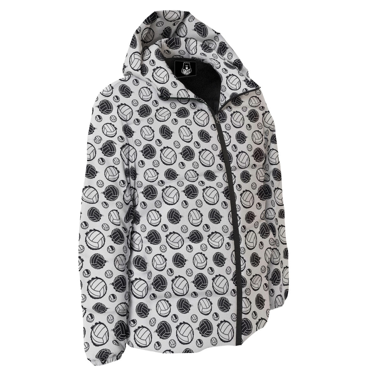 Volleyball White And Black Print Pattern Down Jacket-grizzshop