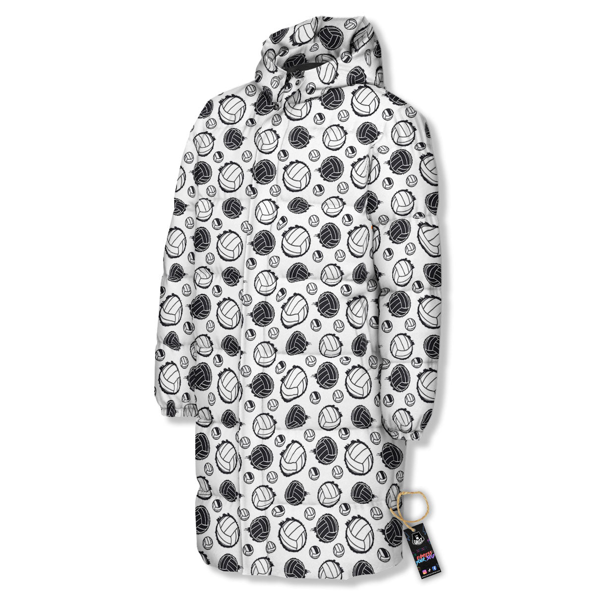 Volleyball White And Black Print Pattern Long Down Jacket-grizzshop