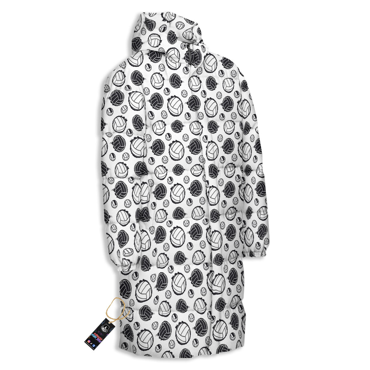 Volleyball White And Black Print Pattern Long Down Jacket-grizzshop