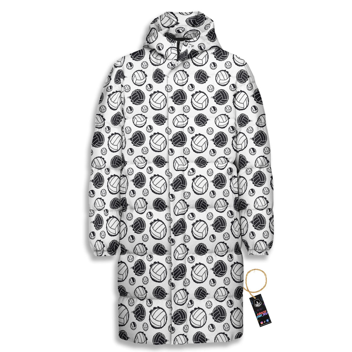 Volleyball White And Black Print Pattern Long Down Jacket-grizzshop