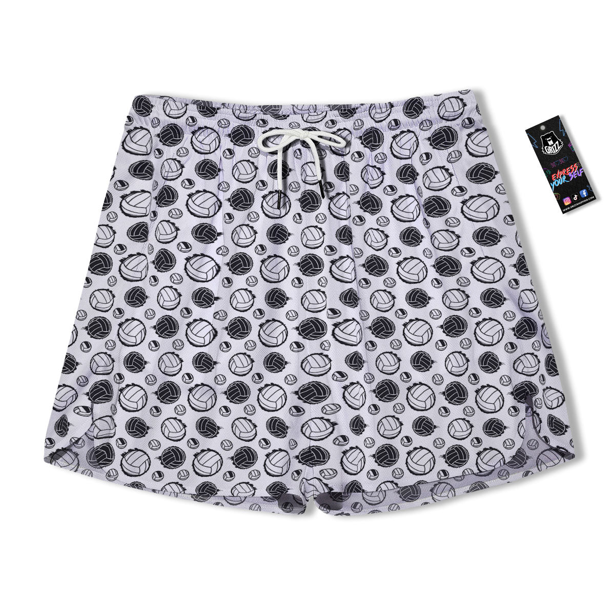 Volleyball White And Black Print Pattern Men's Running Shorts-grizzshop