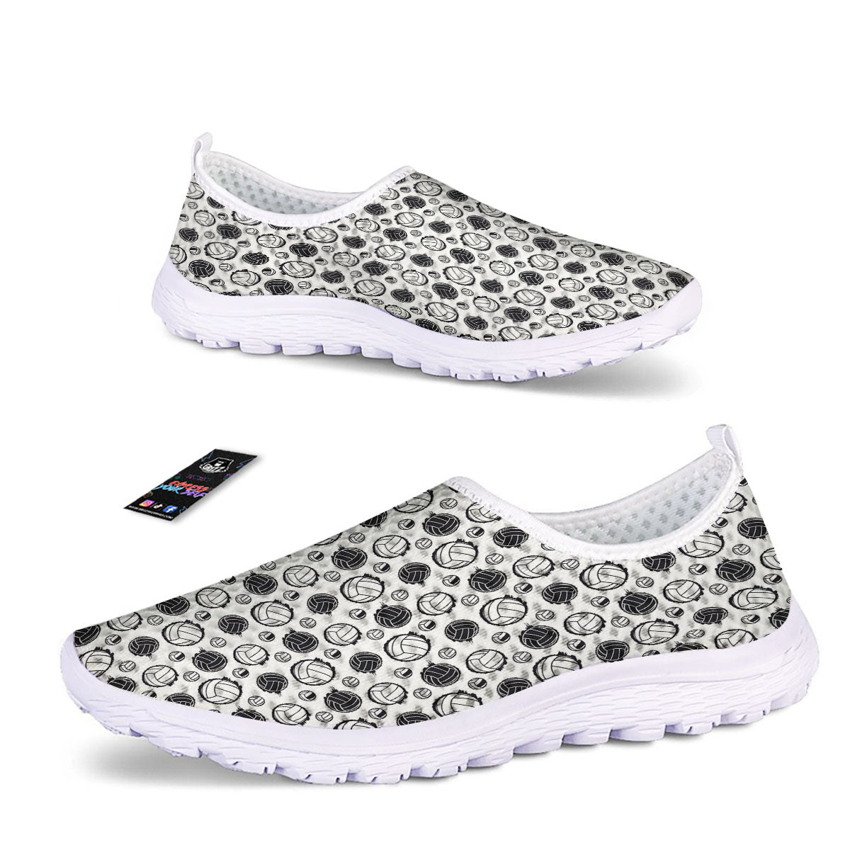 Volleyball White And Black Print Pattern Nurse Shoes-grizzshop