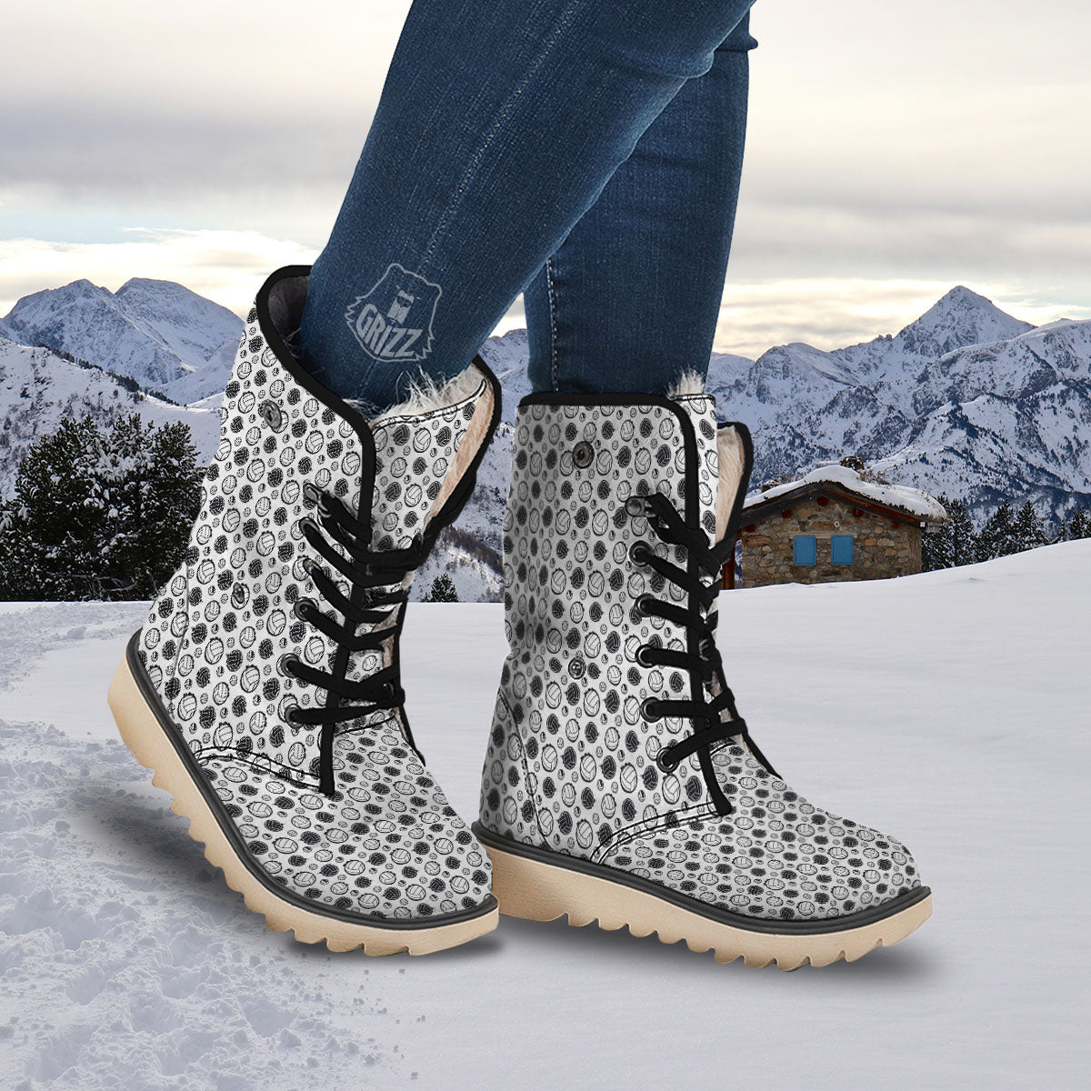 Volleyball White And Black Print Pattern Snow Boots-grizzshop