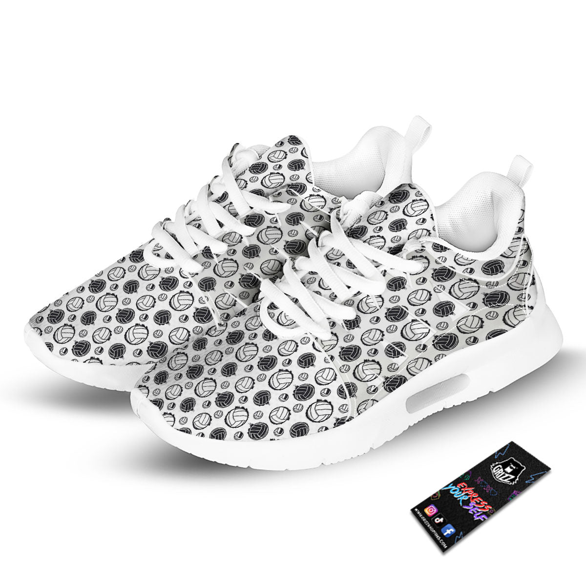 Volleyball White And Black Print Pattern Tennis Shoes-grizzshop