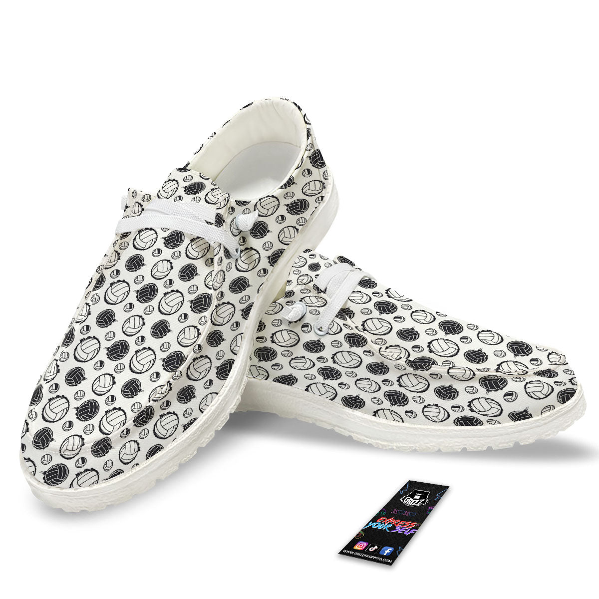Volleyball White And Black Print Pattern White Loafers-grizzshop
