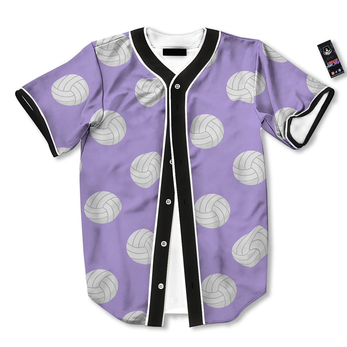 Volleyball White And Purple Print Pattern Baseball Jersey-grizzshop