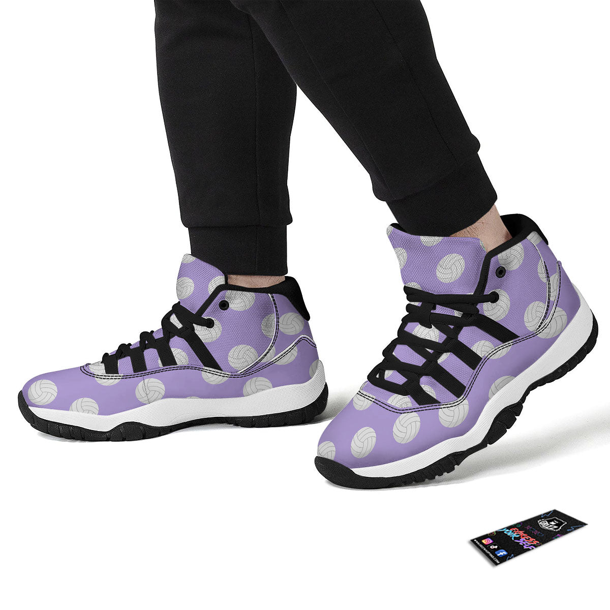 Volleyball White And Purple Print Pattern Black Bball Shoes-grizzshop