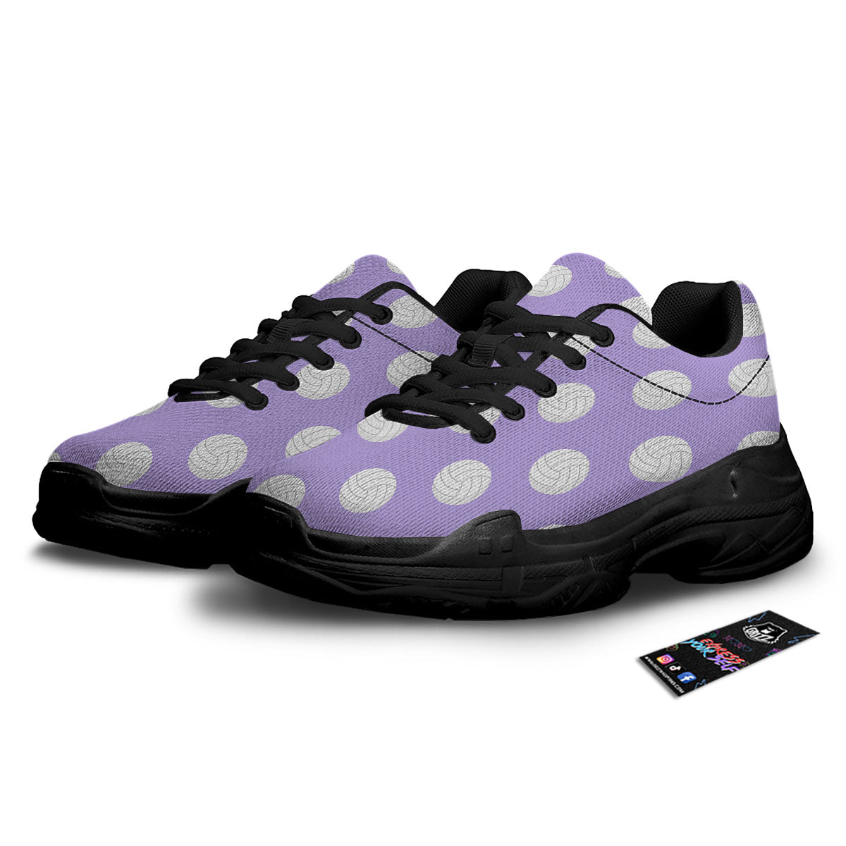 Volleyball White And Purple Print Pattern Black Chunky Shoes-grizzshop