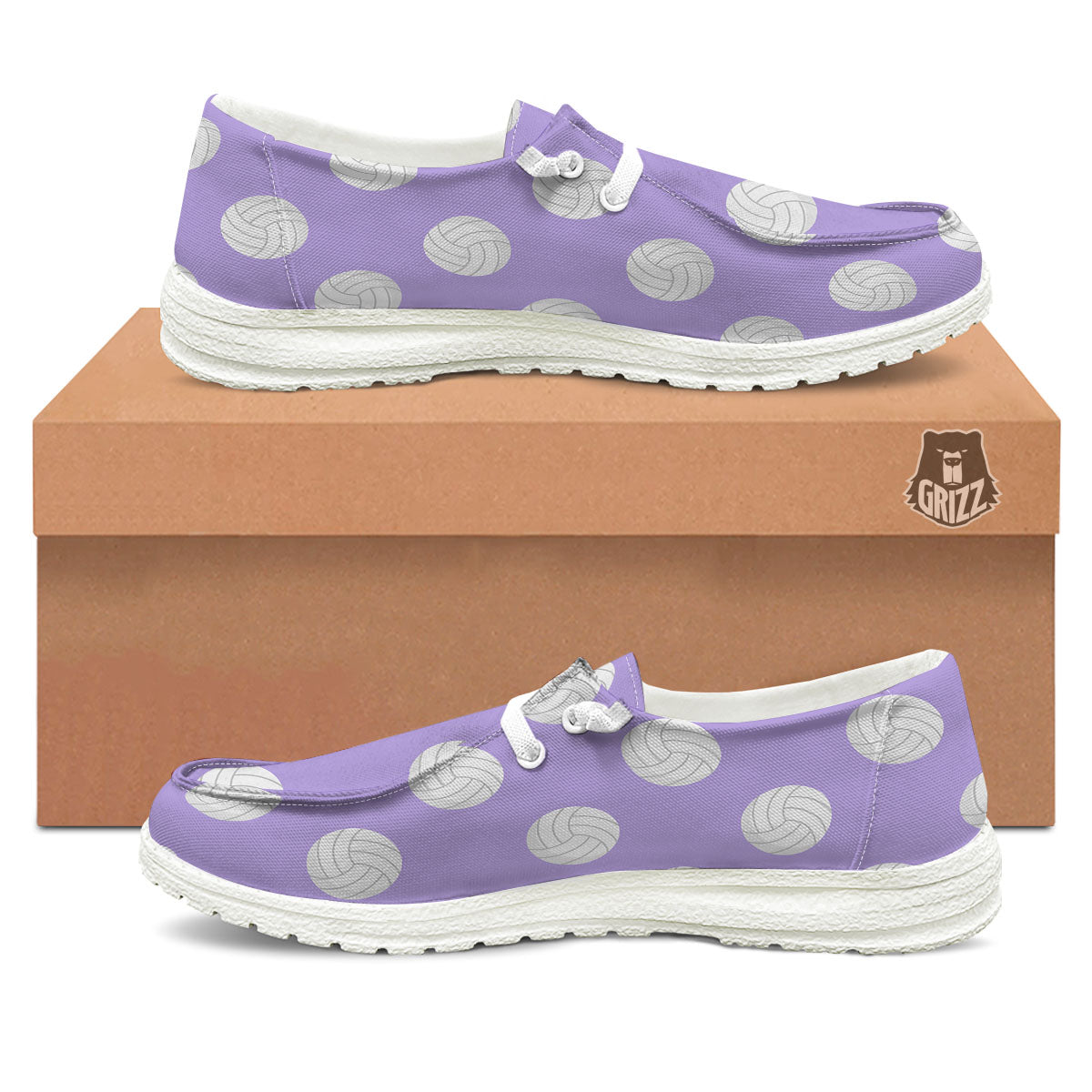 Volleyball White And Purple Print Pattern Black Loafers-grizzshop