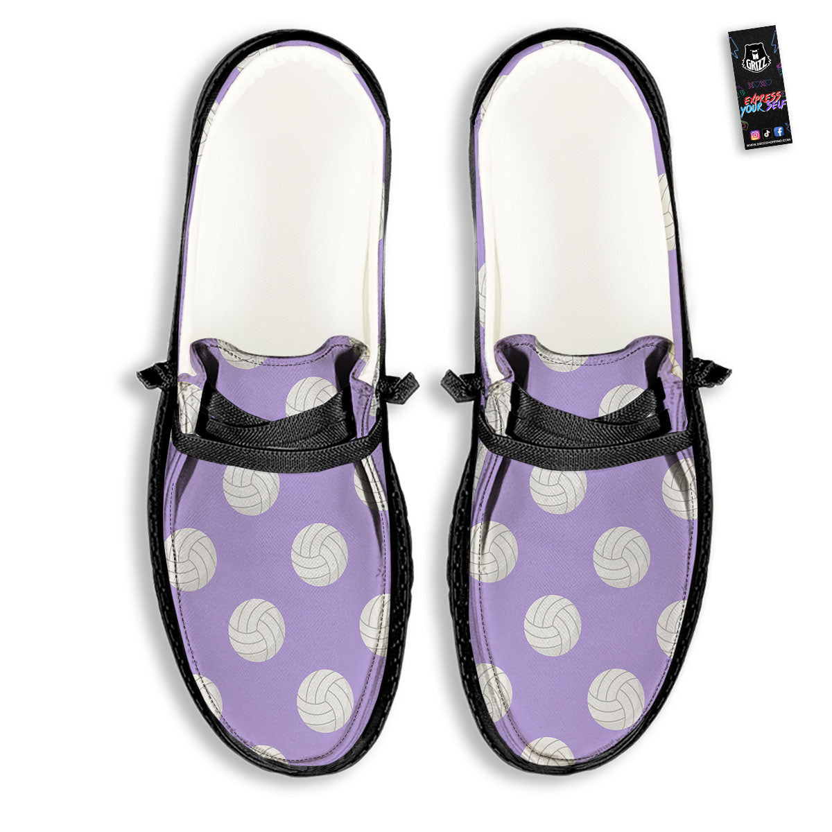 Volleyball White And Purple Print Pattern Black Loafers-grizzshop