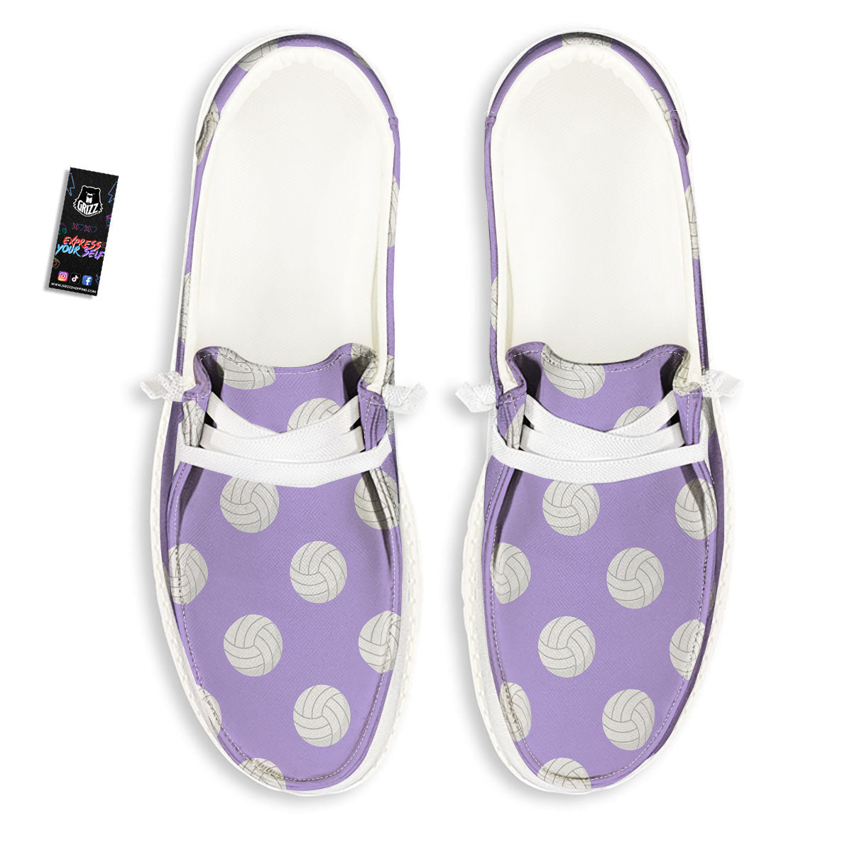 Volleyball White And Purple Print Pattern Black Loafers-grizzshop