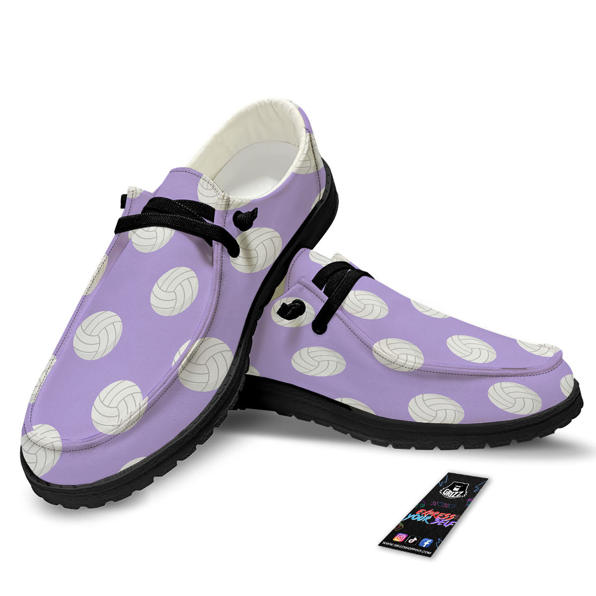 Volleyball White And Purple Print Pattern Black Loafers-grizzshop