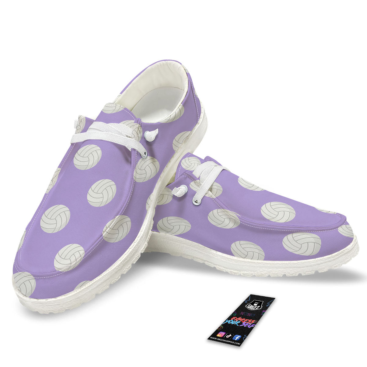 Volleyball White And Purple Print Pattern Black Loafers-grizzshop