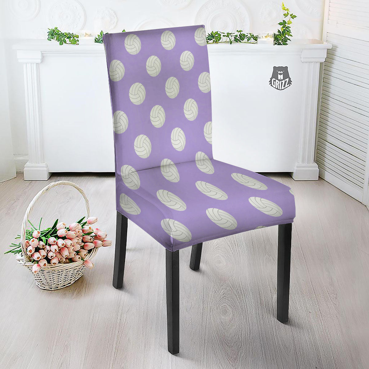 Volleyball White And Purple Print Pattern Dining Chair Slipcover-grizzshop