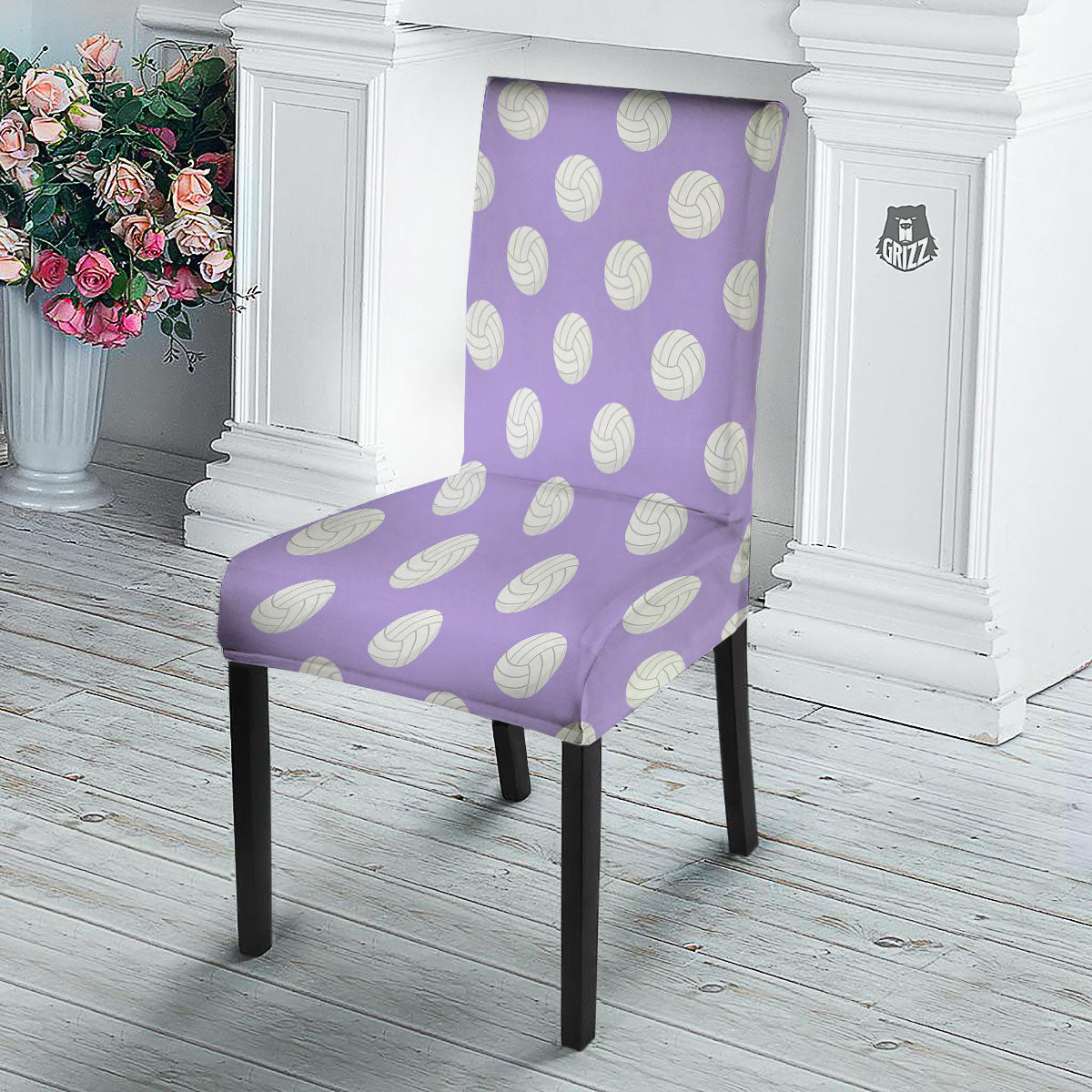 Volleyball White And Purple Print Pattern Dining Chair Slipcover-grizzshop