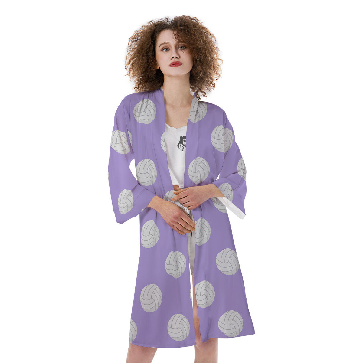 Volleyball White And Purple Print Pattern Kimono-grizzshop