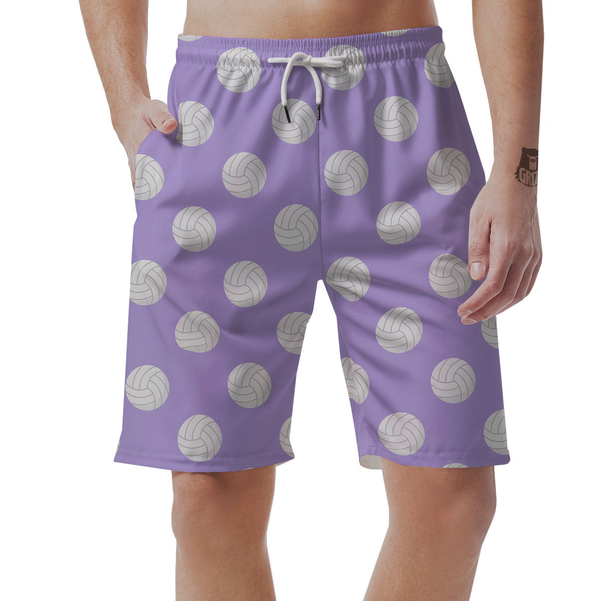 Volleyball White And Purple Print Pattern Men's Shorts-grizzshop