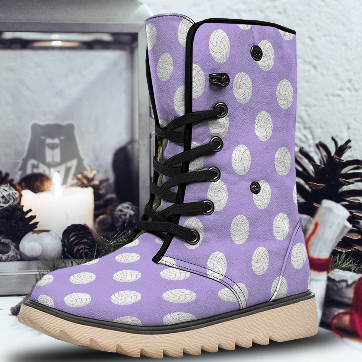 Volleyball White And Purple Print Pattern Snow Boots-grizzshop