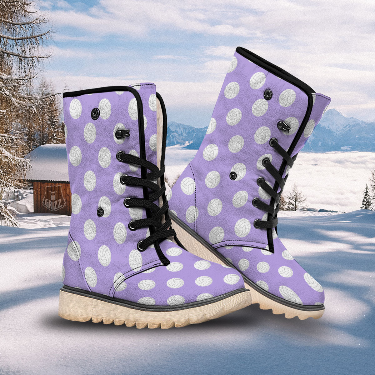Volleyball White And Purple Print Pattern Snow Boots-grizzshop
