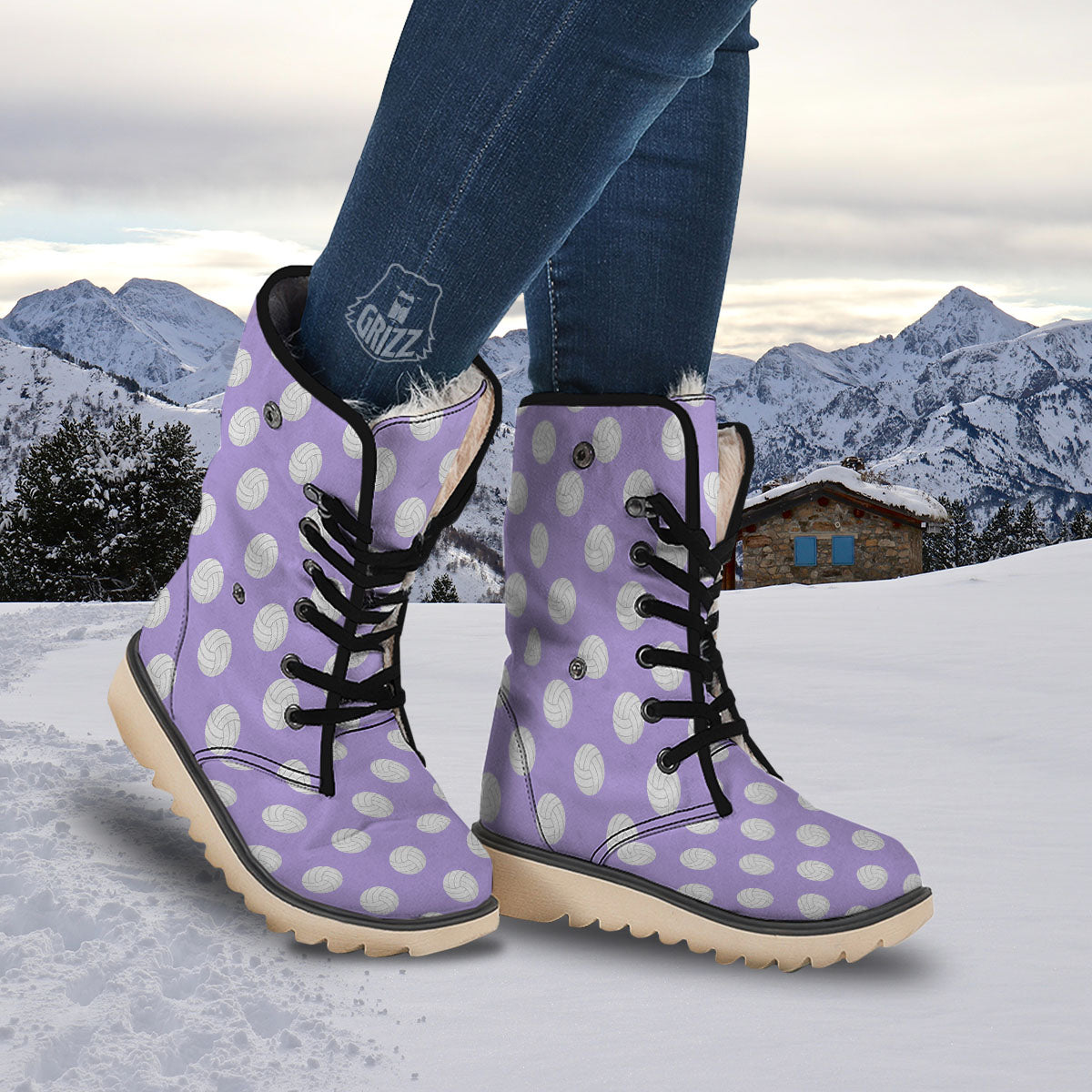 Volleyball White And Purple Print Pattern Snow Boots-grizzshop