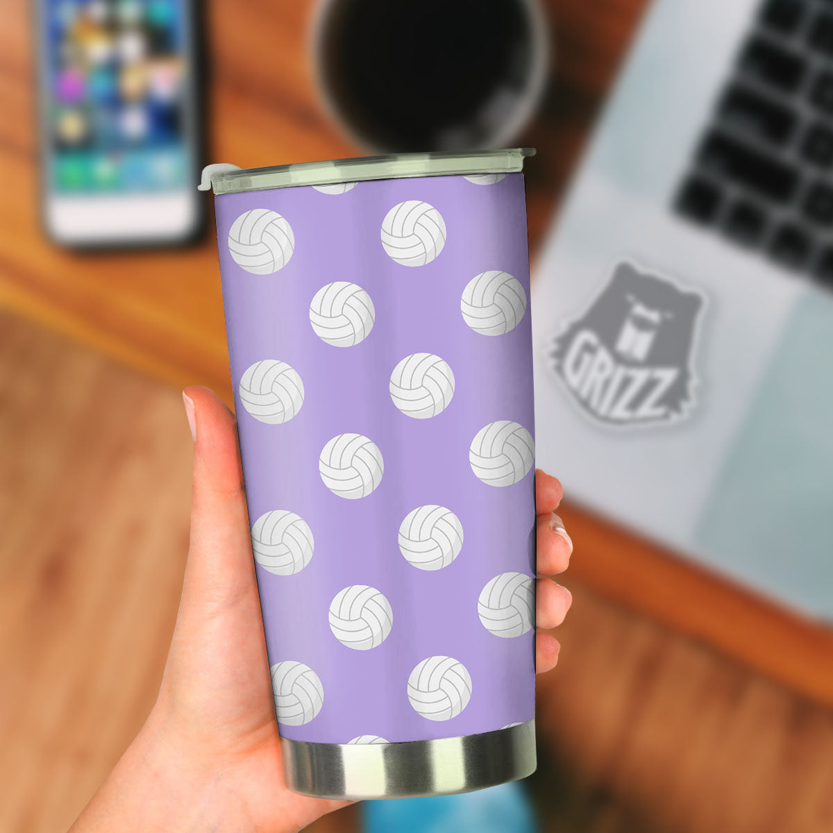 Volleyball White And Purple Print Pattern Tumbler-grizzshop