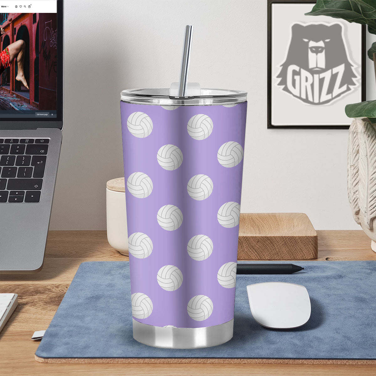 Volleyball White And Purple Print Pattern Tumbler-grizzshop