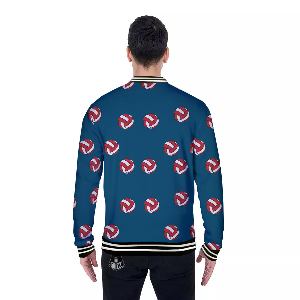 Volleyball White And Red Print Pattern Baseball Jacket-grizzshop