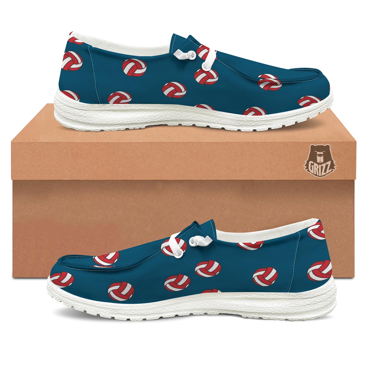Volleyball White And Red Print Pattern Black Loafers-grizzshop