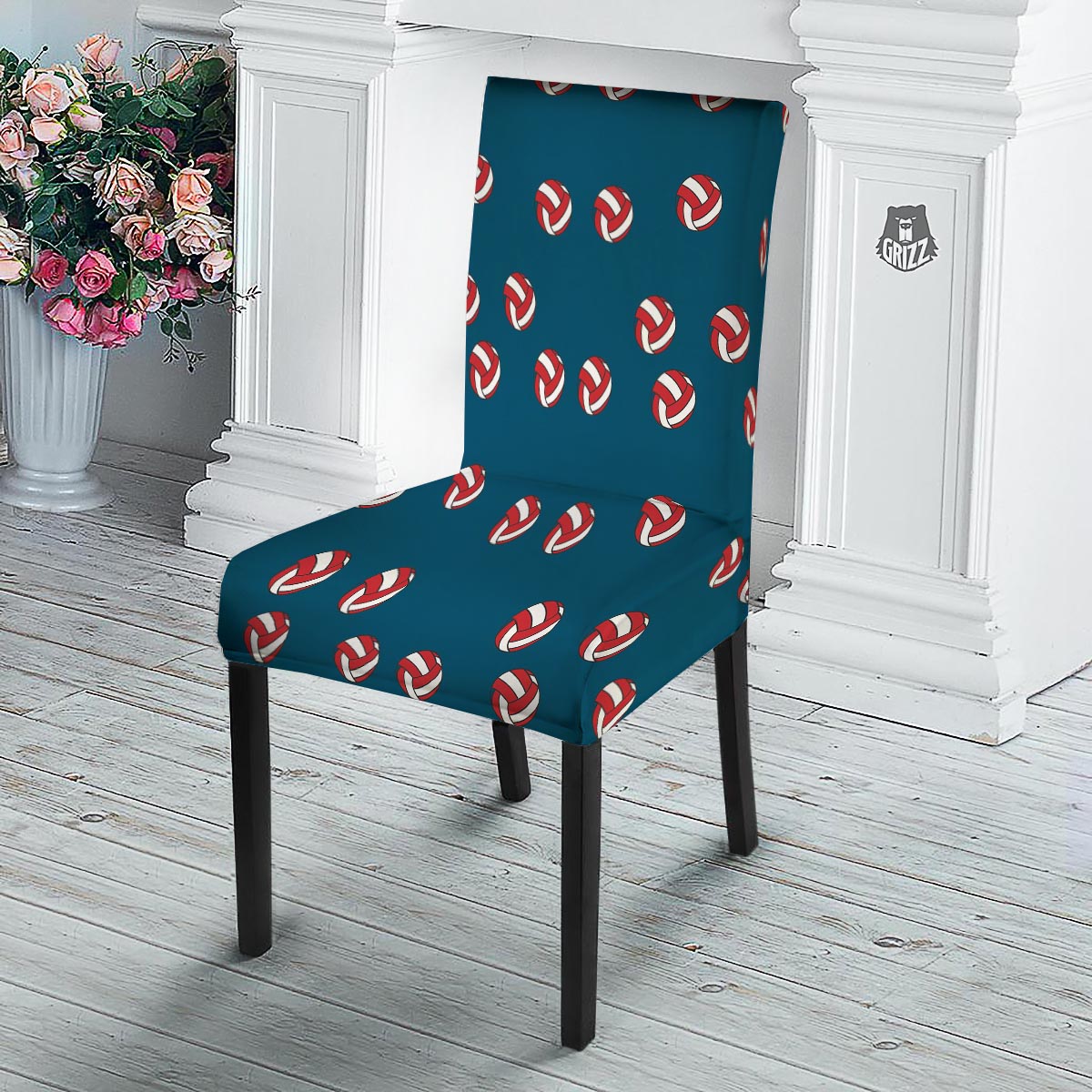 Volleyball White And Red Print Pattern Dining Chair Slipcover-grizzshop