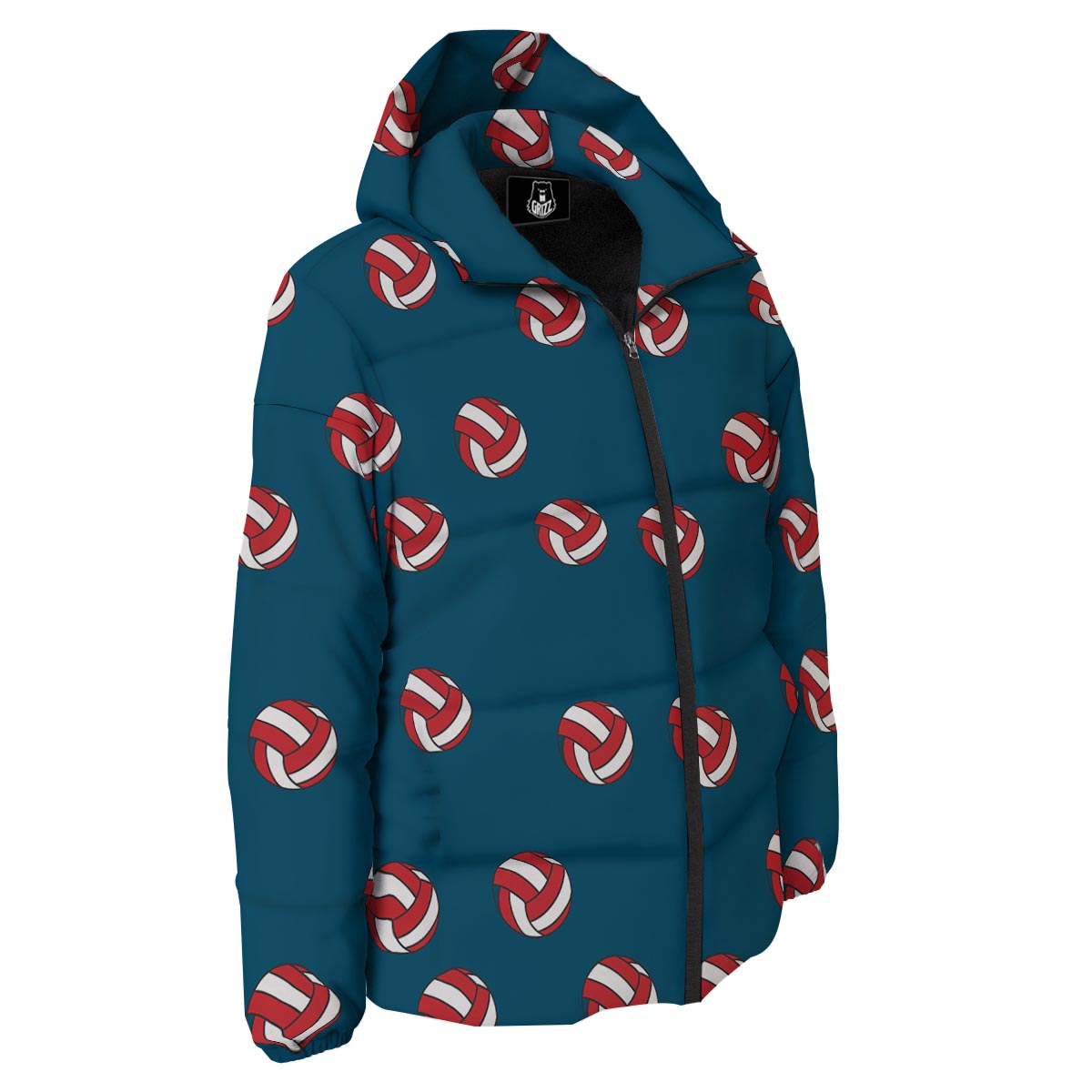 Volleyball White And Red Print Pattern Down Jacket-grizzshop